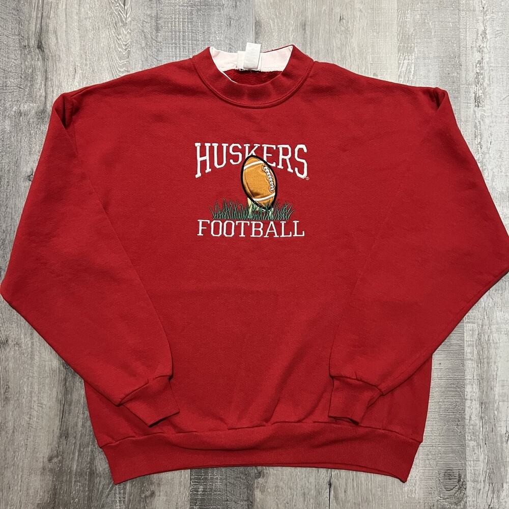 VTG Nebraska Cornhuskers College Sweatshirt Red 90s Huskers Football Crewneck XL